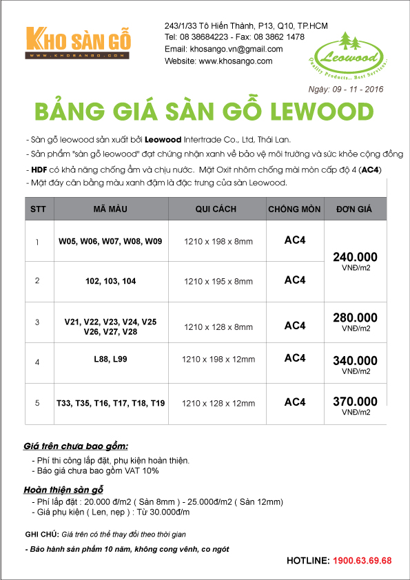 báo giá sàn gỗ leowood Thái Lan