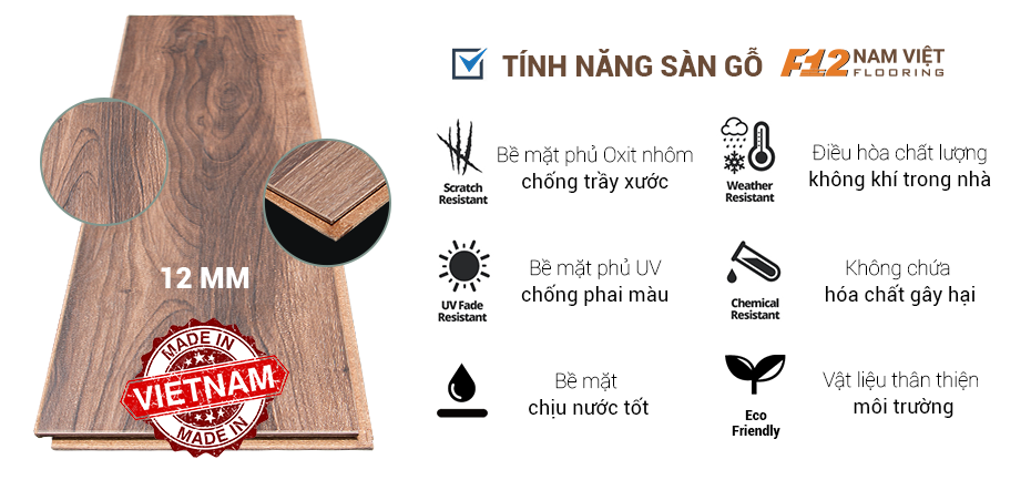 tính năng sàn gỗ F12 Nam Việt