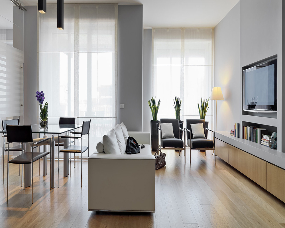 Sàn gỗ công nghiệp phù hợp vật dụng nội thất phòng khách.
