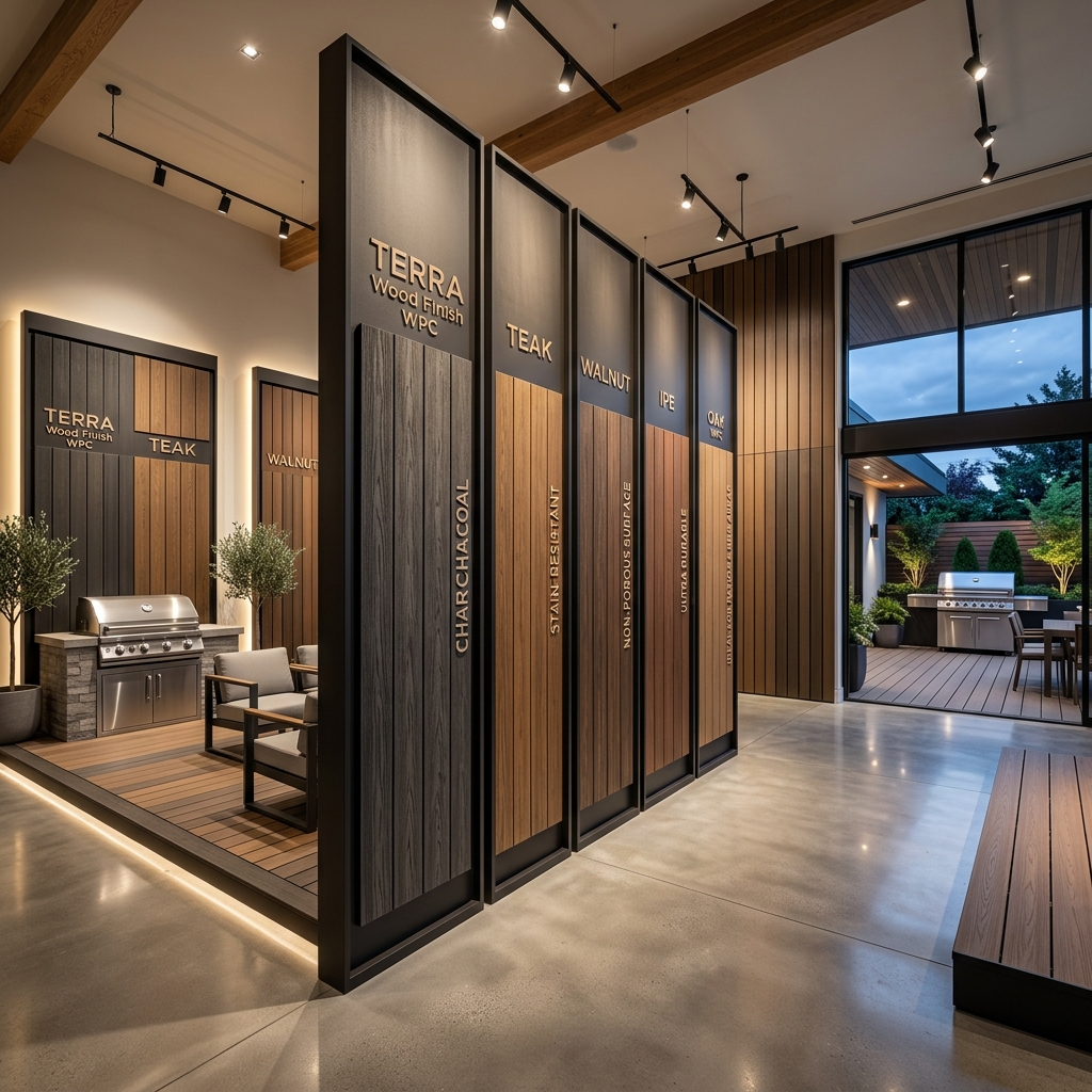 Đa dạng mẫu mã vật liệu lót sàn gỗ sân vườn cao cấp trưng bày tại showroom Khosango.