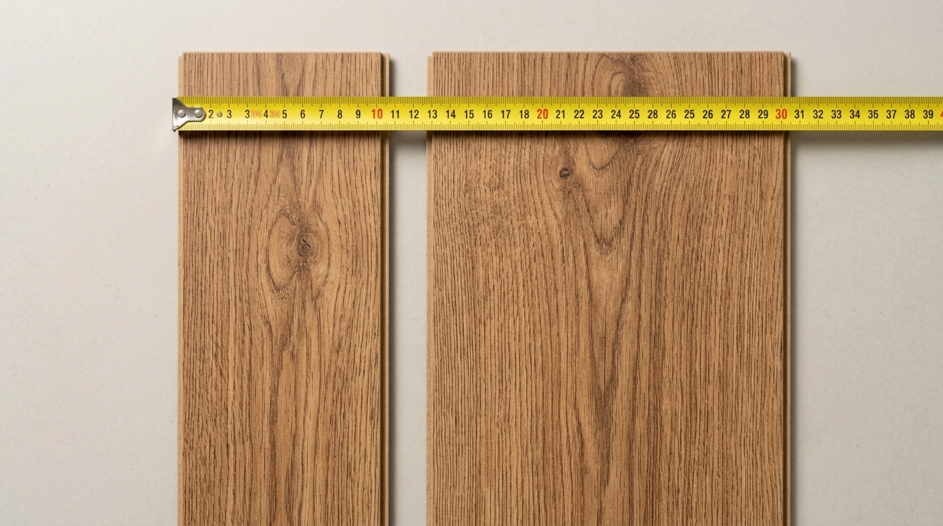 So sánh hai thanh sàn gỗ giá rẻ nhất thị trường bản 12cm và bản 19cm đặt cạnh nhau cùng vân sồi