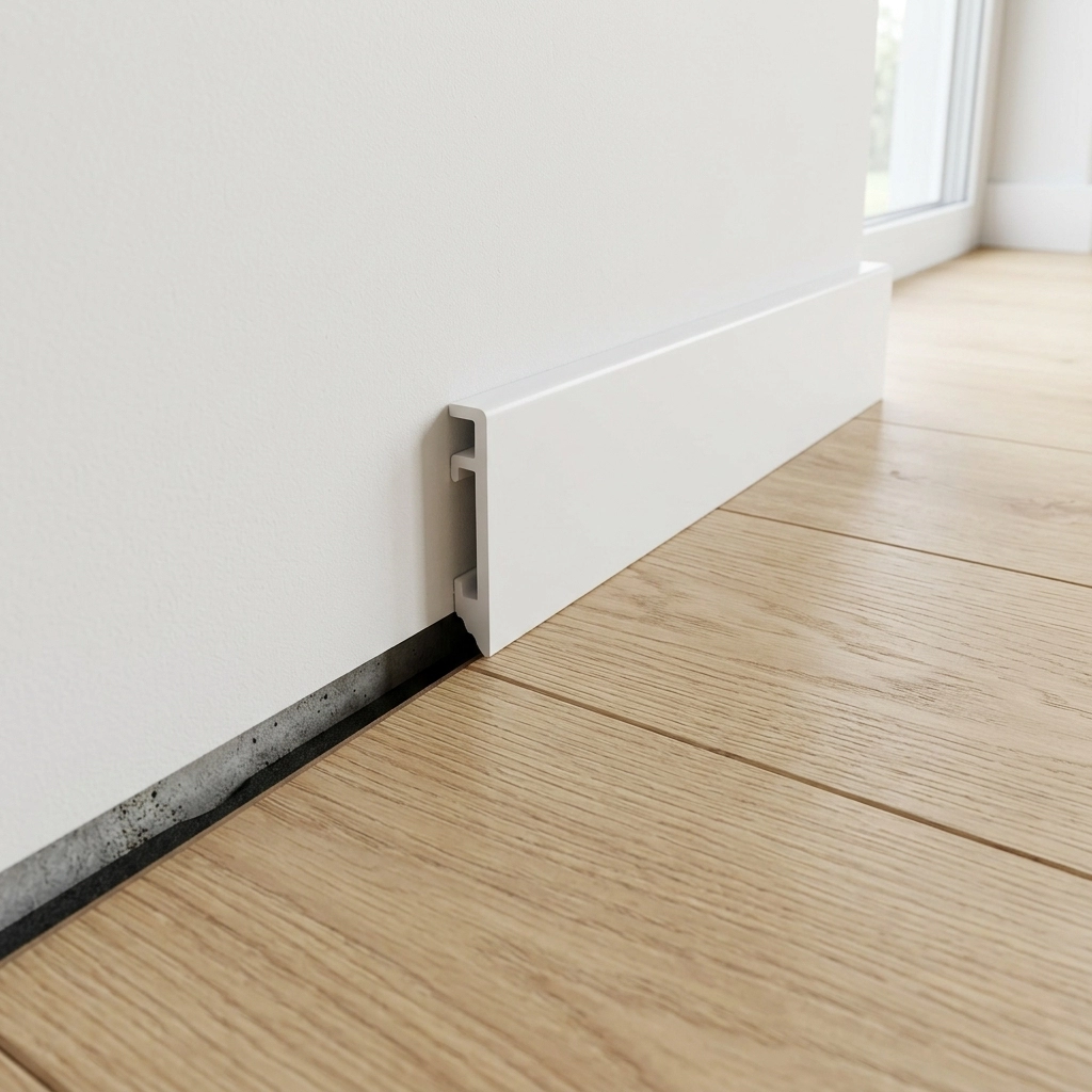 Việc để lại khe hở co giãn 12mm dưới lớp phào che là kỹ thuật bắt buộc để giúp sàn gỗ giá rẻ