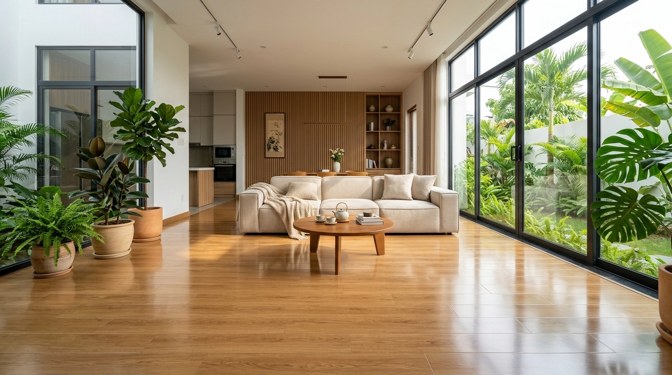 Một mặt sàn được thi công đúng kỹ thuật và chăm sóc đúng cách vẫn giữ được độ phẳng, độ khít sau nhiều năm dù thuộc phân khúc bình dân