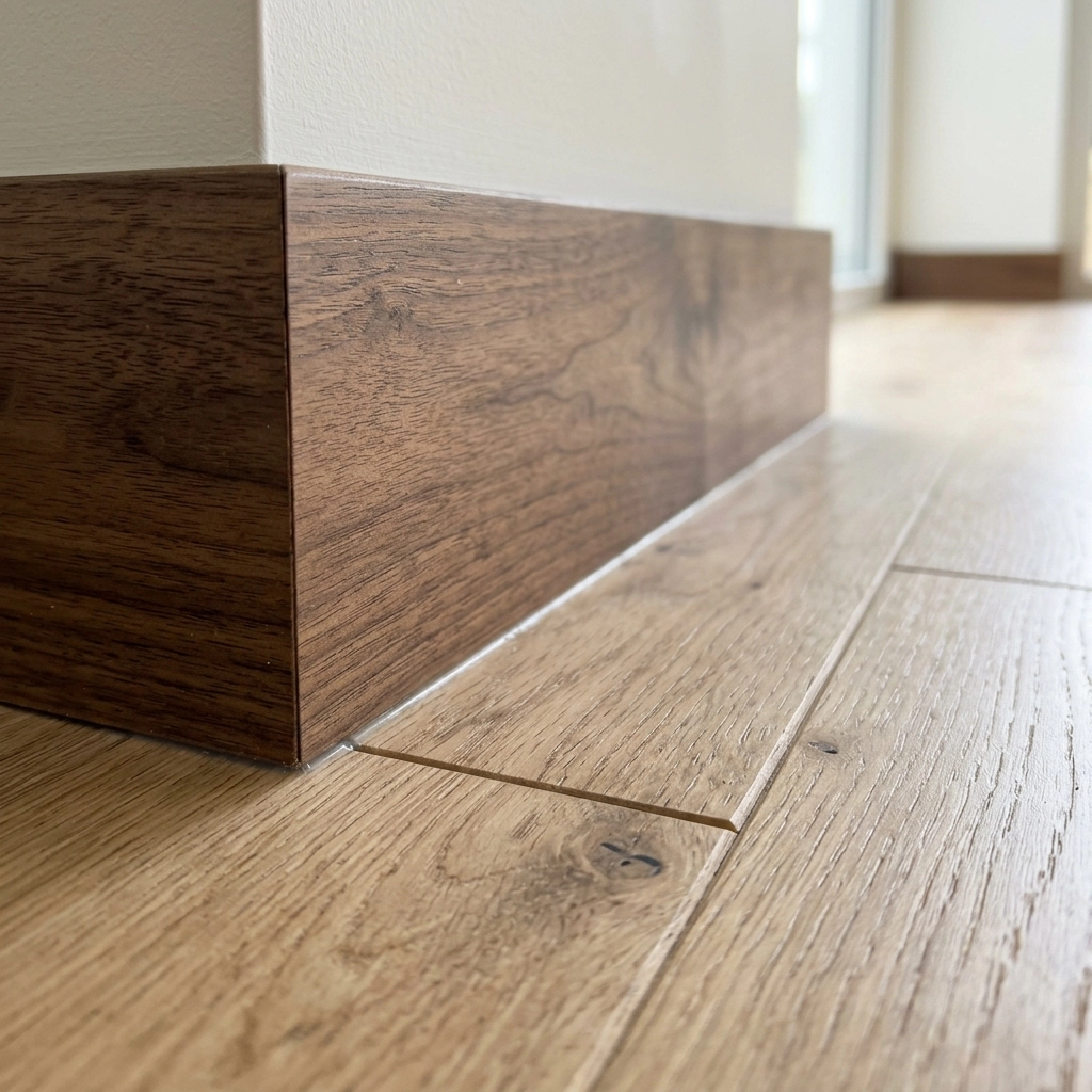 Phào chân tường không chỉ là viền trang trí mà còn mang trọng trách che đi khe hở co giãn kỹ thuật 10mm bắt buộc phải có