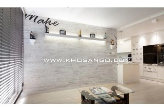 Mẫu phòng khách ốp gỗ